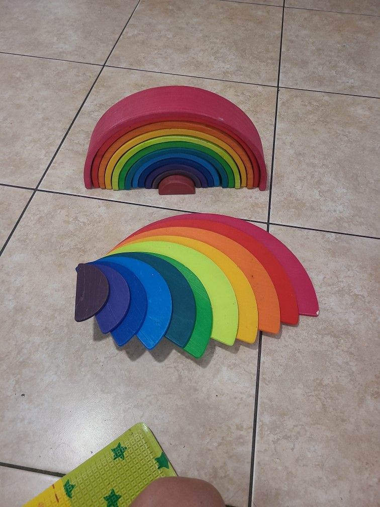 Wooden Rainbow Stacker Set - Rainbow Stacking Toy Set with Stacker, Semicircle, Building Board - Waldorf Wooden Open Ended Toy