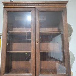 Vintage Wood Cabinet with Glass Doors