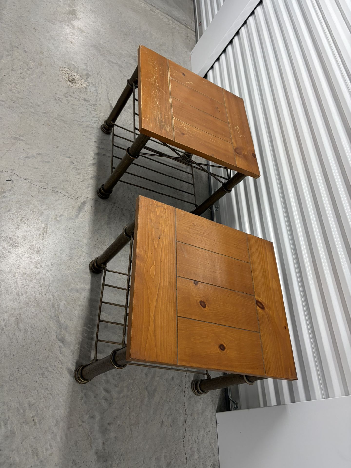 Industrial Wood & Metal End Tables – Set of 2