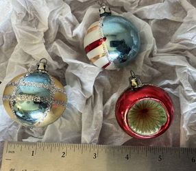 Vintage Mercury Glass Mica Glitter & 1 Indent Christmas Tree Ornaments