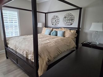 Dark Wood Four-Poster King Bed and Frame