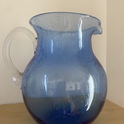 Vintage Hand Blown Glass Cobalt Pitcher