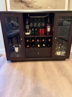 Dark Wood Bar Cabinet with Wine Rack
