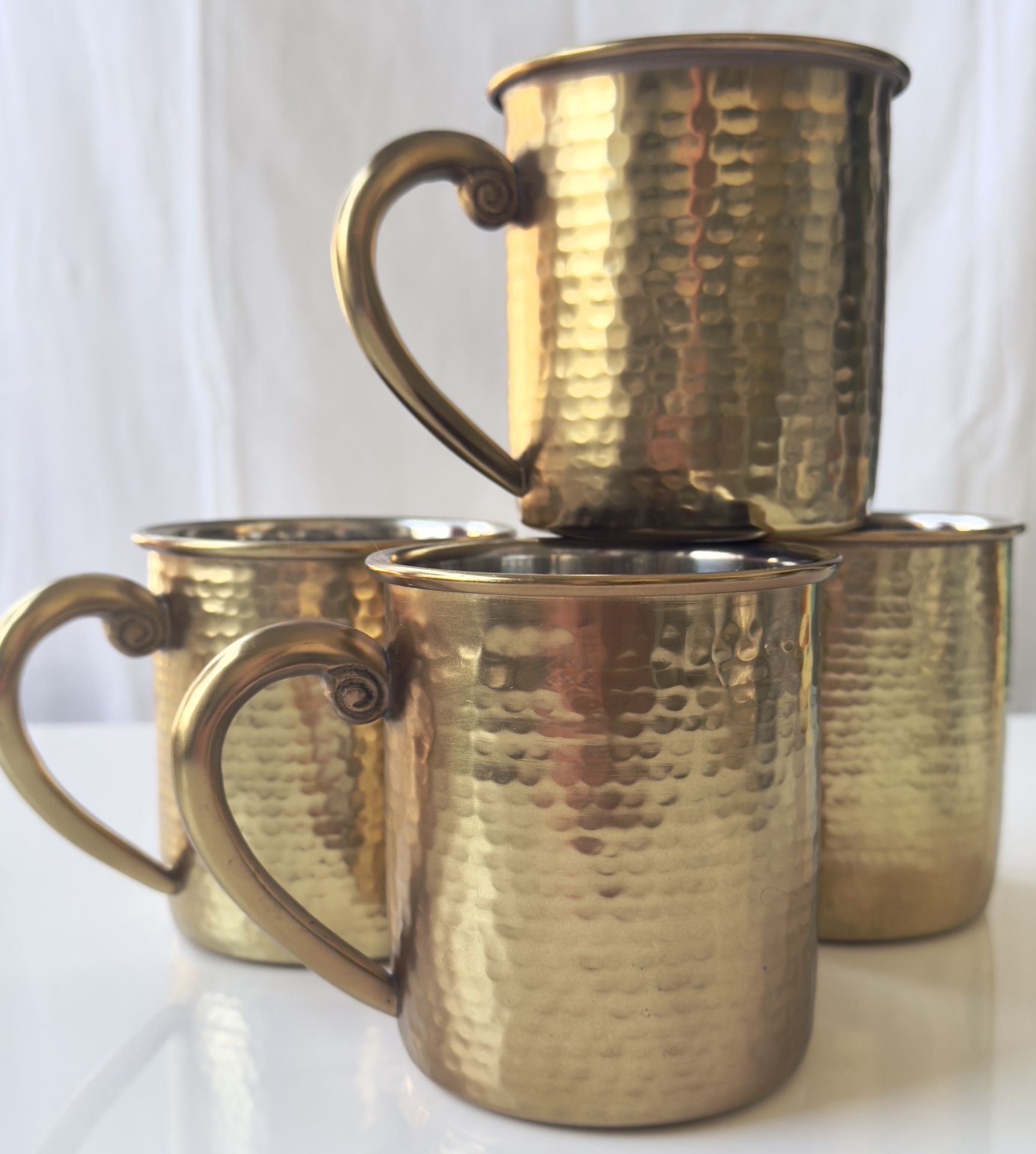 Four Williams Sonoma Hammered Brass Moscow Mule Mugs