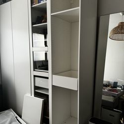 1 IKEA pax closet frame 19” x 22 x 92” white with drawer & 2 shelves 