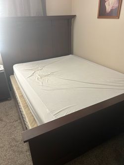 Dark Wood Queen Bed Frame with Headboard