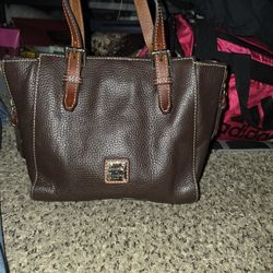 Dooney & Bourke Lexington Shopper Tote Pebble Leather Brown Red Lining Side Zip EUC