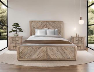 New! Unique Natural Wood 4 Pc King Bedroom Collection! 