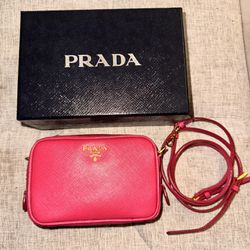 PRADA Mini Saffiano Lux Camera Bag Fuchsia Pink