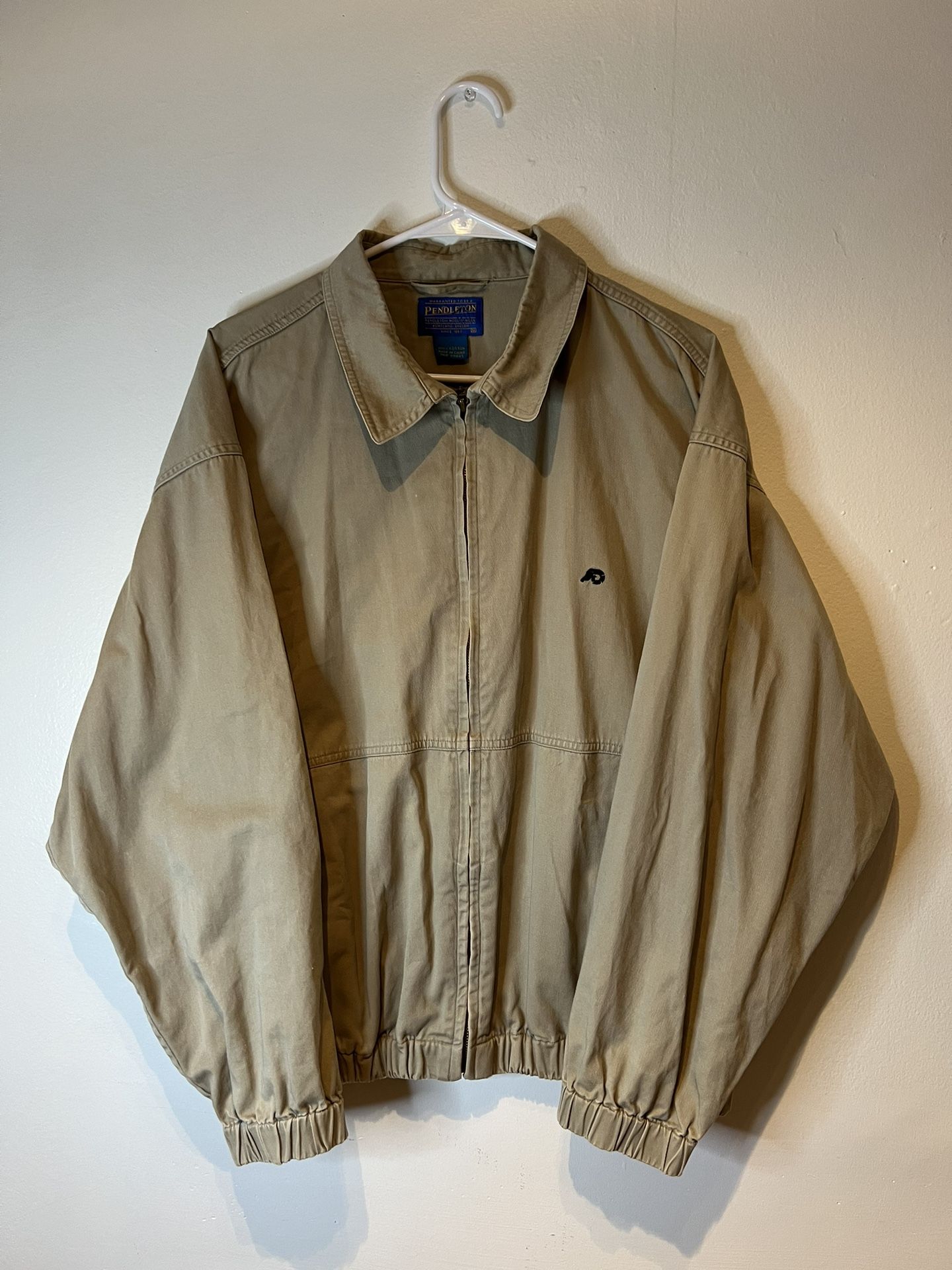Pendleton Bomber Jacket Size Medium Full Zip Windbreaker Beige Tan Khaki RARE