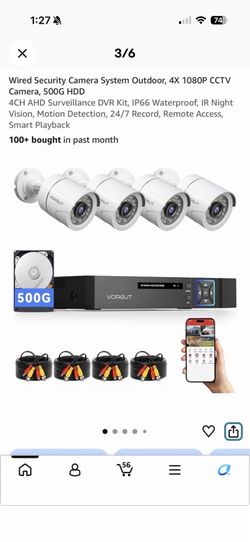 L6L-WQR VORGUT Wired Security Camera System 4CH DVR 5MP Lite 4x3MP Cameras 500GB