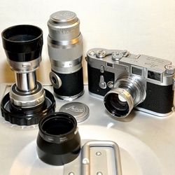 Early Leica M3 Double Stroke + 3 Lenses