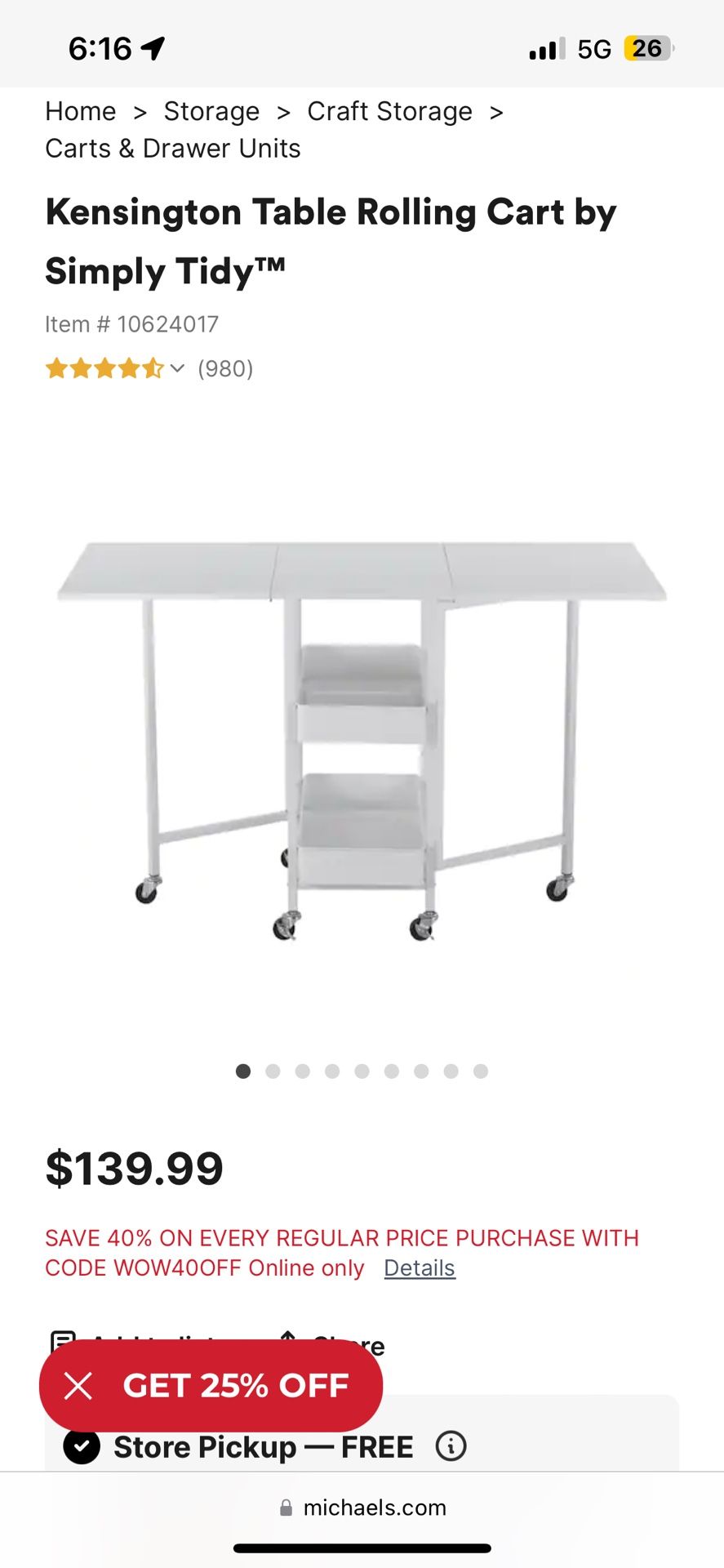 Kensington Table Rolling Cart by Simply Tidy™ Item # 10624017