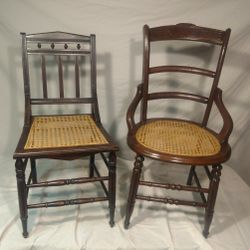 Antique Parlor Chairs With Restored Cane Seats