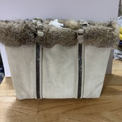 Coach vintage fur and suede bag bead trims