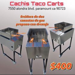 freidora de dos canastas de gas propano incluye manguera con regulador