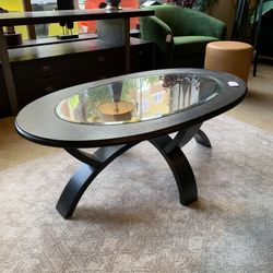 Contemporary Black Oval Glass Insert Coffee Table