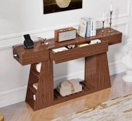 New in it’s box Modern Walnut Console Table with Integrated Charging Station