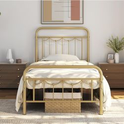 Yaheetech Twin Size Metal Bed Frames with Vintage Headboard and Footboard.