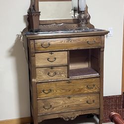 Antique Oak Dresser With Mirror