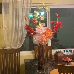 Florero De Vidrio Con Orquídeas Artificiales 