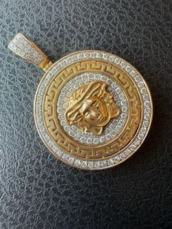 Gold Medusa Medallion Pendant with Stones