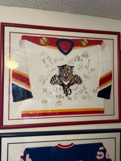 Vintage late 90s signed framed Fl Panthers jersey from Stanley Cup era