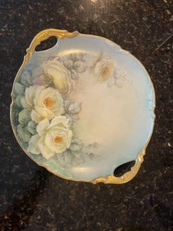 Limoges France Vintage hand-painted porcelain serving tray/plate with handles