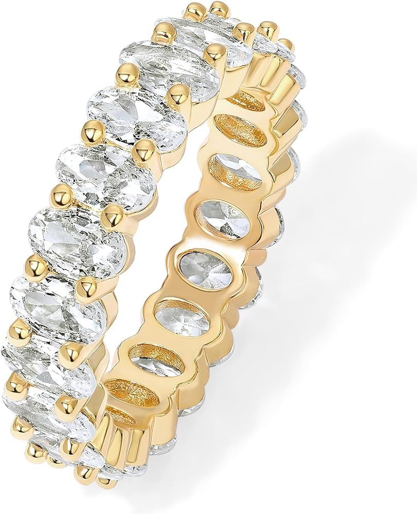 14K Real Solid Gold Plated Women Rings Eternity Love Stackable CZ
