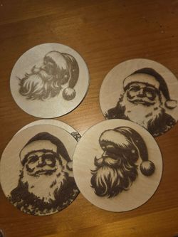 Laser Engraved Santa Claus Wood Coasters Set of 4