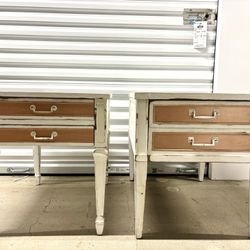 Pair of distressed wood side tables