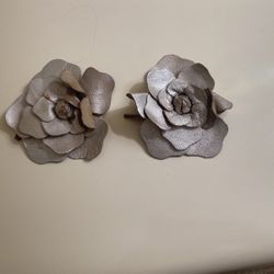 Metallic Pewter Leather Hand-cut Flowers