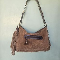 BERGE ITALIAN BROWN SUEDE LEATHER HOBO TOTE HANDBAG