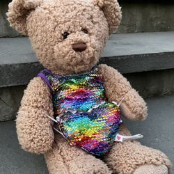 Build-A-Bear Workshop stuffed animal soft bear with rainbow heart