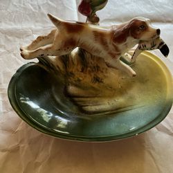 Small Dish With Hunting Dog And Bird Figures On It 