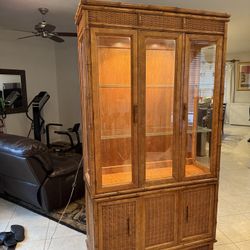 🚚 WE CAN DELIVER! Coastal Boho Rattan Lighted Cabinet / Hutch