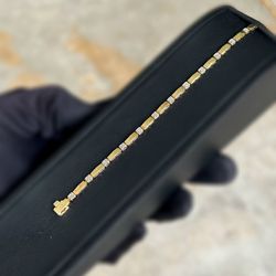 Jewelry 10k solid yellow gold bar line link bracelet natural diamond 0.25CTW 6.50” 2.85mm 4.40g