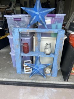 Wooden Pallet Blue Shelf , Shelf Only