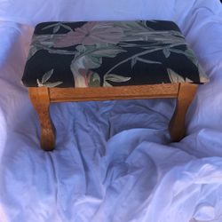 Foot Stool / Oak , Bark Cloth Top
