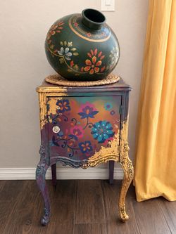 Hand-Painted Floral Accent Cabinet