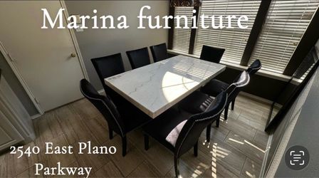 Marble Top Dining Table with 8 Chairs