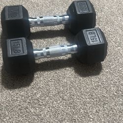 15 lb Dumbbells (Pair) – Rubber Hex – Great Condition