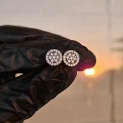 1.0ct Round Halo Moissanite Stud Earrings 8.5mm | .925 Italy Sterling Silver | Screw Back