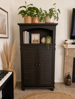 Black cabinet storage computer desk hiding storage armoire case shelf