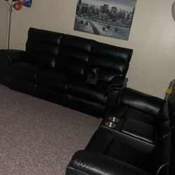 Black leather recliner set