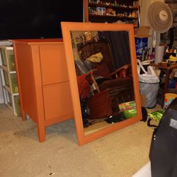 Orange Painted Dresser with Matching Mirror