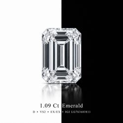 1.09ct D Color ( best color )Emerald Cut Lab-Grown Diamond