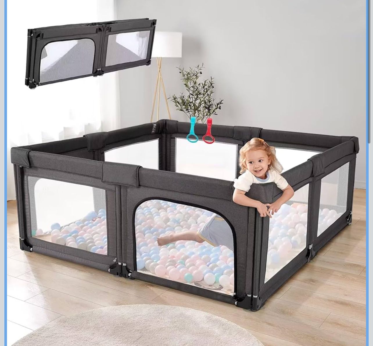 Cholena Baby Playpen Foldable Play Pens for Babies with Bottom, 79x59in Baby Gate Playpen Large Play Yard Center, Baby Fence Play Area, Kids Play Pen(