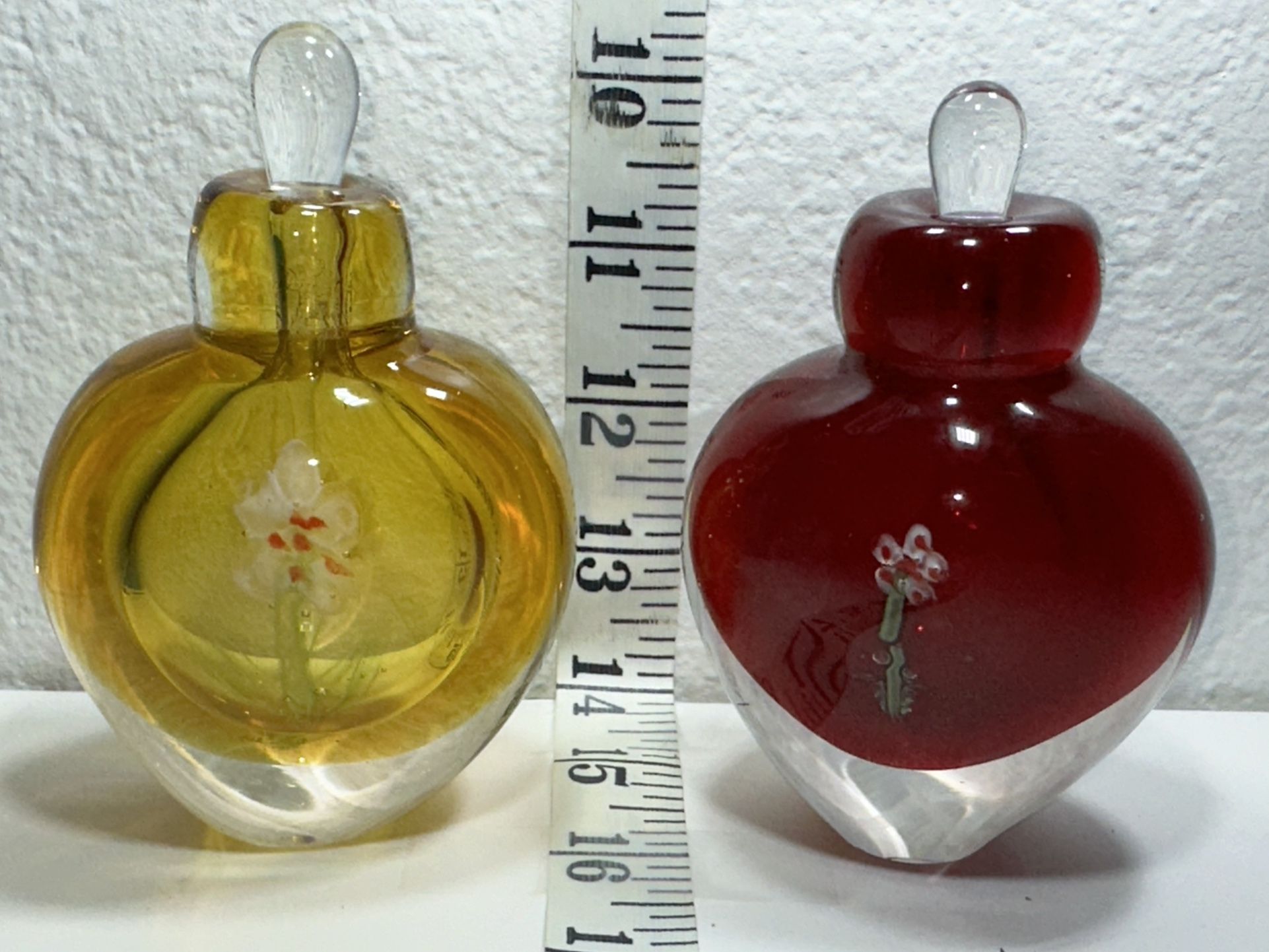 Lot of two vintage, perfume, bottles, red and yellow