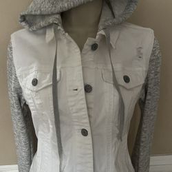 Mudd Distressed Denim & Fabric Jean Jacket Medium